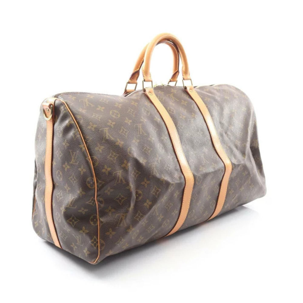 Louis Vuitton Boston Brown Monogram Bag Canvas Keepall Leather Bandouliere Brown